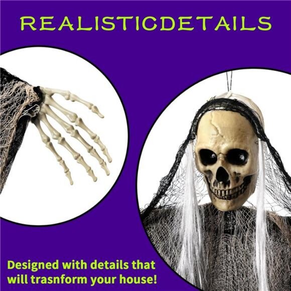 3PCS Halloween Skeleton Ghosts Decorations, Hanging Grim Reapers, Decorations - Picture 2 of 7